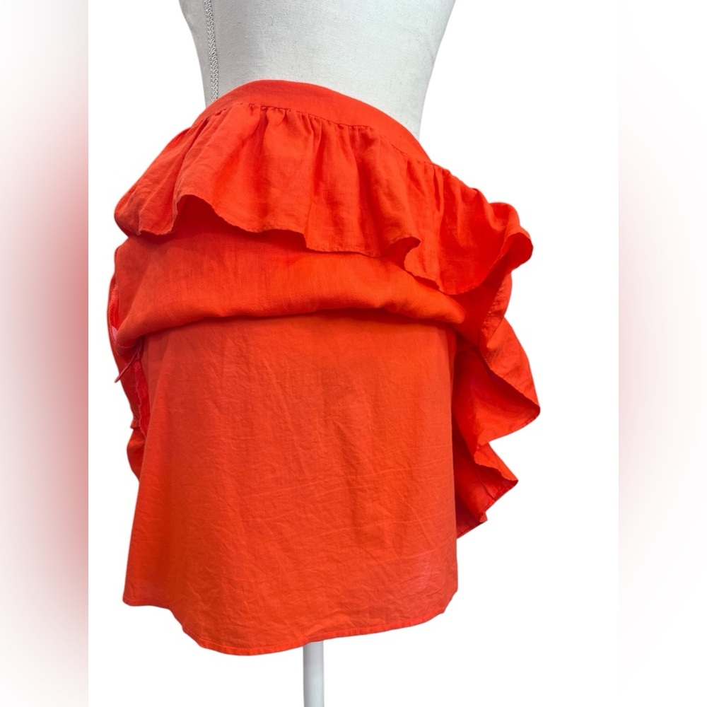 J.Crew Red Linen Wrap Skirt Ruffle Hem Size 8 Summer Resort - Picture 5 of 8